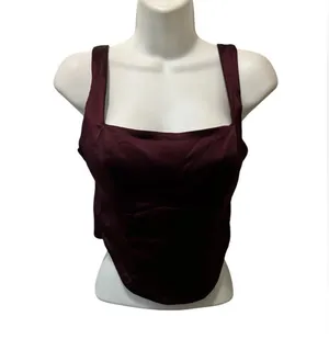Abercrombie & Fitch Burgundy Stretch Corset Crop Top Sz M Gothic Goth Witch Dark thumbnail 1
