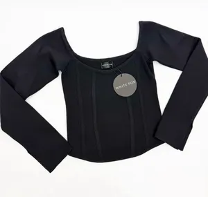 White Fox Boutique It’s Just Us Long Sleeve Corset Top Black thumbnail 1