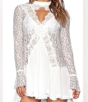 Free people White lace long sleeve dress / tunic with high neck small thumbnail 4
