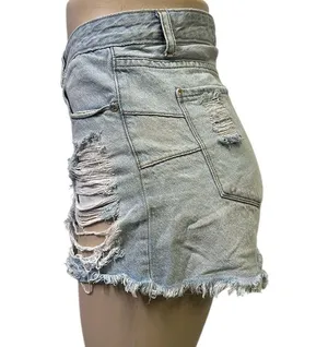 Gogo Jeans High Rise Light Wash Distressed Ripped Blue Jean Shorts 33 Juniors 17 thumbnail 4