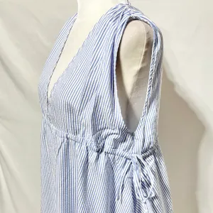 New ASOS Seersucker Plunge V-Neck Tie Waist Mini Sundress Blue White Size 4 thumbnail 12