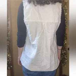 Free People Vest m button Down Fringe Boho Natural Top Linen tunic Lagenlook thumbnail 9