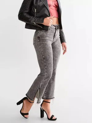 Blue B Rhinestone High Rise Cropped Flare Jeans in washed black XS/25 thumbnail 3