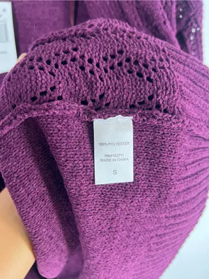 Hooked Up Cozy Cardi Winter Bloom Purple Pointelle Open Front Cardigan S NWT thumbnail 8