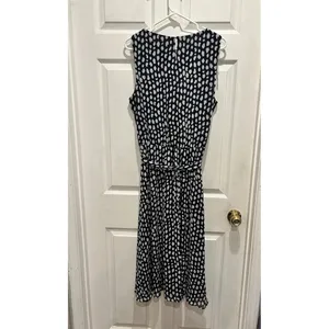 MSK Navy Blue White Abstract Polka Dot Sleeveless Chiffon Midi Dress Size‎ 14 thumbnail 4