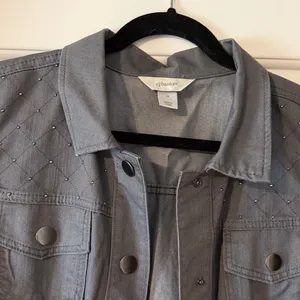 Gray Denim Vest with Stud Details Size 1X thumbnail 2