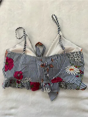 TRAC Floral Stripe Two Piece Set Ruffle Shorts & Tie Front Crop Top S thumbnail 8