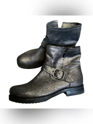 Frye Veronica Boots Size 8.5 Metallic Gold Moto Slip On Booties Black Gold thumbnail 6