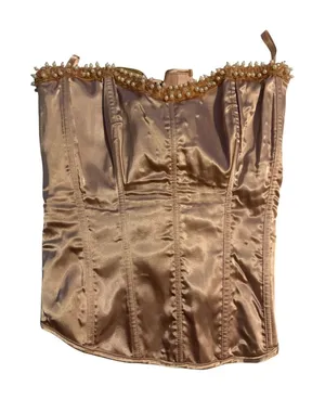 Dreamgirl Corset Top Burlesque Champagne Pearl Trim Satin Lace Up Size 42 XL thumbnail 1