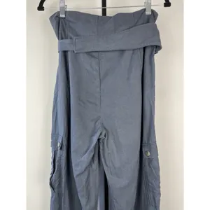 Zara Womans Tapered Cargo Pants High Rise Paperbag Sz S Blue Gray Linen‎ Blend thumbnail 8
