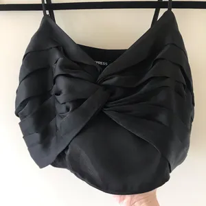 Express Satin High Rise Wide Leg Pant Ruffle Crop Tank Set, NWT, Medium, Black thumbnail 9