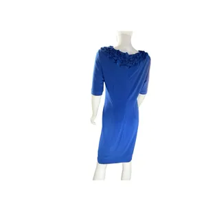 TAYLOR Navy Blue Shift Dress Polyester Short Sleeve Rosette Collar Detail Sz 6‎ thumbnail 5