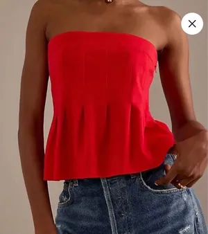 Maeve by Anthropologie Red Strapless Peplum Tube Top Side Zip Small thumbnail 1