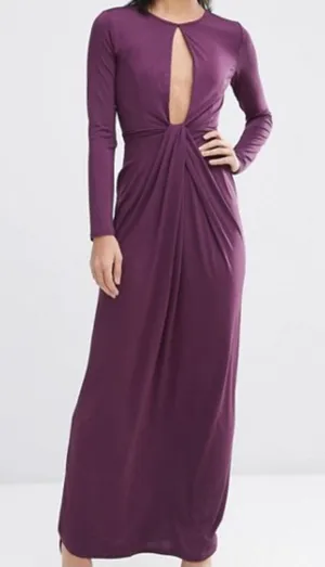 NWT ASOS plunge cut out slinky‎ maxi dress purple Sz 4 petite thumbnail 1