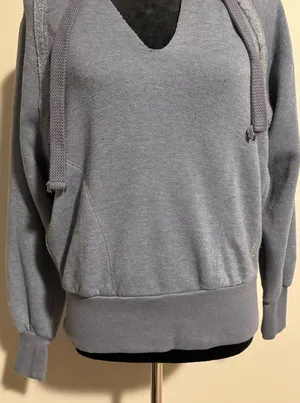 EUC Free People Movement Blue V Neck Hooded Cropped Pullover 2 pockets size XS thumbnail 1
