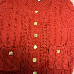 Forever 21 I LOVE H81 Cardigan Womens large Red Cropped Cable Knit 3/4 Sleeves thumbnail 7