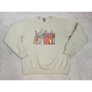 Gildan Taylor Swift Albums As Books Graphic Crewneck Beige Sweatshirt Size S thumbnail 2