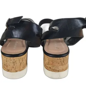 EUC Madden Girl Women's Black Steadyy Platform Buckle Cork Heel Sandals Size 9 thumbnail 5