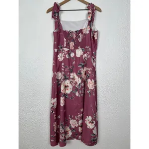 Petal & Pup Laurel Midi Dress Dark Rose Floral Square Neck Tie Strap Size 12 thumbnail 3