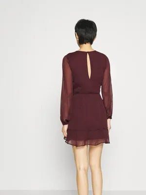 Abercrombie & Fitch Burgundy Long-Sleeve Wrap Mini Dress - Size: Extra Small thumbnail 11