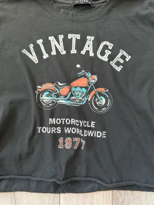 Zutter Vintage Graphics Grunge Revival Motorcycle 100% Cotton Cropped Tee medium thumbnail 6