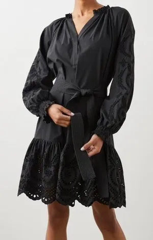 RAILS Saylor Eyelet Belted Mini Dress Black Medium thumbnail 1
