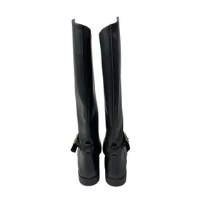H&M Women's Black Strap Round Toe Low Block Heels Knee High Riding Boots 38 US 7 thumbnail 3