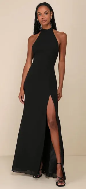 Lulus Captured Your Heart Black Halter Maxi Dress Formal Photoshoot Gala Small thumbnail 1