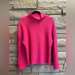 Free People Mock Neck Bell Sleeve Sweater Hot Pink XL thumbnail 4
