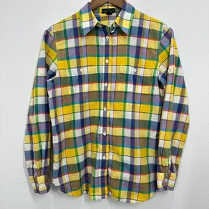 Lauren Ralph Lauren Women's Yellow Blue Plaid Cotton Button Down Shirt Preppy‎ thumbnail 1
