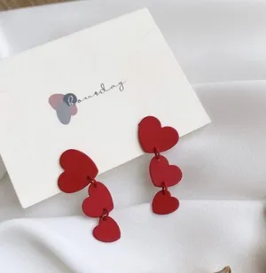 Women's Red Heart Love Tassel Drop Dangle Earrings thumbnail 3