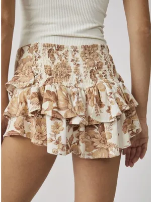 Free People Days Gone By Tiered Shorts Ivory Tan Floral Medium Ruffle Boho thumbnail 2