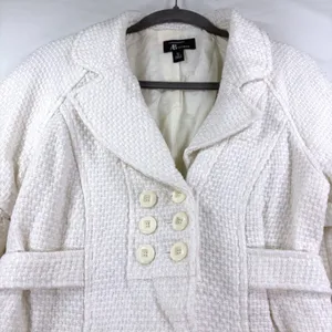 AB Studio Womens Jacket White Tweed Parisian Bell Sleeve Belted Peacoat Size 12‎ thumbnail 3