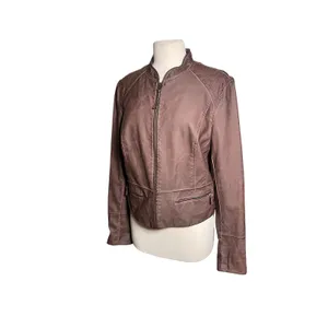 ANTHROPOLOGIE HEI HEI Women’s Vegan Leather Brown Zip Up Moto Jacket thumbnail 4