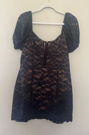 For Love & Lemons Black Lace Mini Dress with Nude Lining thumbnail 1