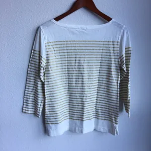 J. Crew Gold & Cream Three Quarter Boat Blouse Top Shirt Small thumbnail 2