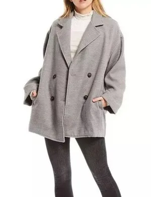 Free People Hannah Slouchy Gray Double-Breasted Oversized Coat Jacket Size S thumbnail 1