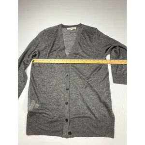 LOFT Gray Long Button Front Cardigan Sweater Classic Layering Essential L‎ thumbnail 3