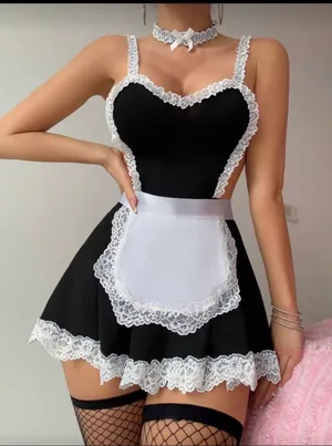 Sexy Lingerie Babydoll Maid Costume Black White Lace Size S thumbnail 5