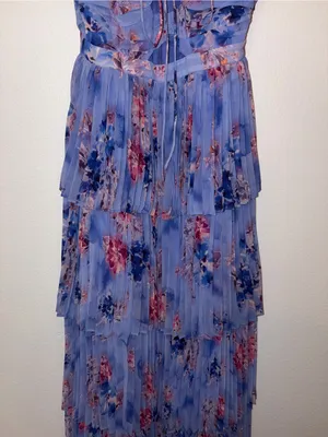 NWOT Pleated Floral Tiered Maxi Dress with Cutouts & 3D Flower Straps thumbnail 9