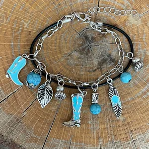 Turquoise Cowgirl Boot Charm Bracelet thumbnail 1