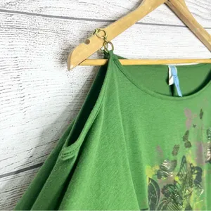 Vintage Y2K Green Butterfly Print Gold Chain Cold Shoulder Top Size Small thumbnail 4