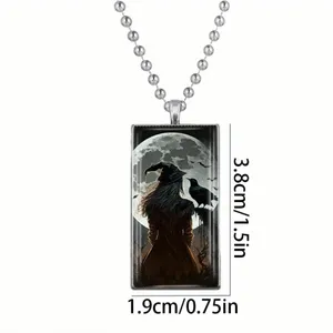 1pc Witch & Crow Pattern Rectangular Pendant Necklace Exquisite‎ Silver Plated thumbnail 7