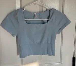 NIKIBIKI Light Blue Crop Seamless Square Neck Top thumbnail 1