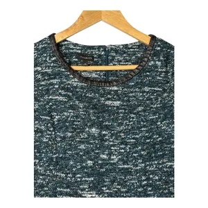 Talbots Tweed Fit & Flare Dress 6 Teal Blue‎ Faux Leather Trim Short Sleeve thumbnail 4