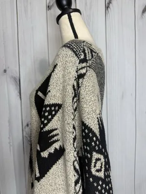 Earthbound Trading Poncho Sweater Fringe Aztec Black Tan Sz XL thumbnail 13