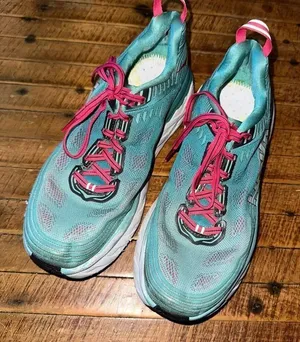 Hoka One One turquoise & pink athletic running 10 sneakers thumbnail 1