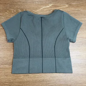 OFFLINE by Aerie Seamless Ribbed Crop Top Women's M Short Sleeve Green Workout thumbnail 11