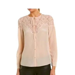 Rebecca Taylor Women's Long Sleeve Silk and Lace Top in white 2 thumbnail 4