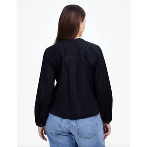Madewell V Neck Long Sleeve Top Blouse Navy Stretch Cotton Small Minimalist NWT thumbnail 5